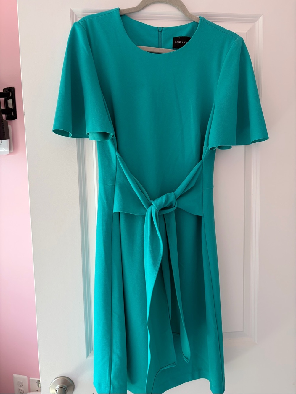Donna Morgan Teal Tie-Waist Flutter Sleeve Midi Dress